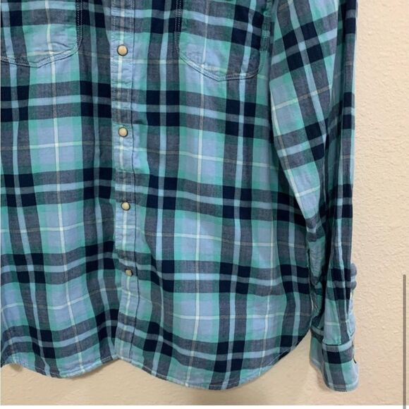 LUCKY BRAND SHIRT MENS XL BLUE AQUA PLAID FULLY LINED PEARL SNAP WESTERN. - Picture 3 of 12
